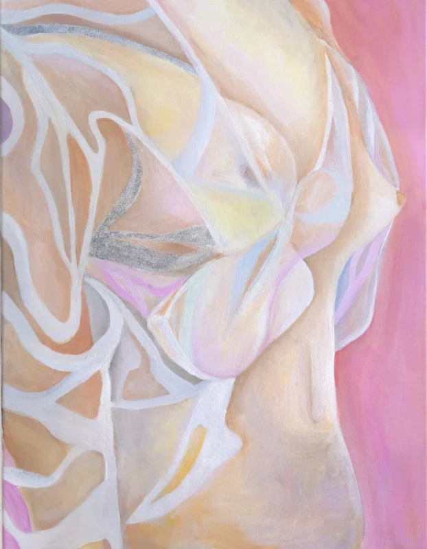 Swords in reverse, 2023, Oil and glitter on canvas, 80x60 cm, Nora Neagoe